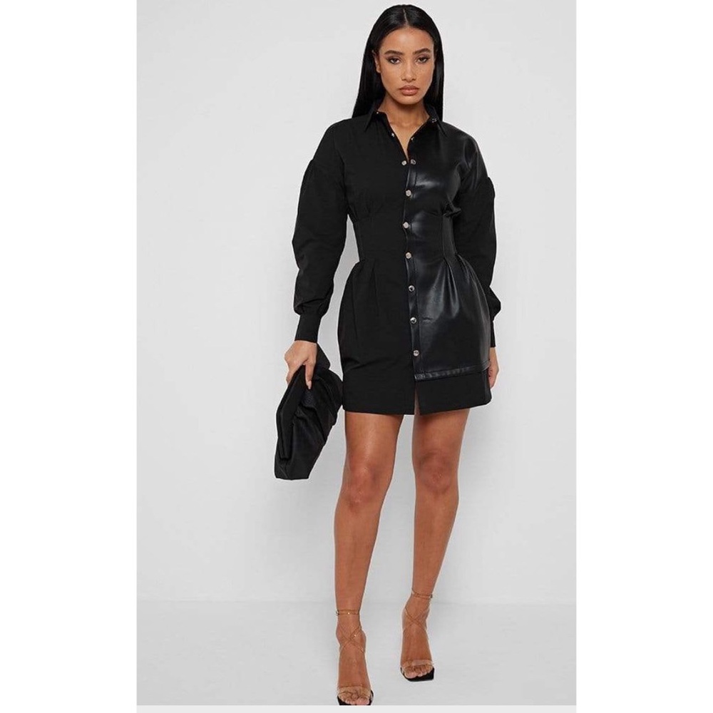 Manière De Vior half vegan leather shirt dress - NEW WITH TAGS